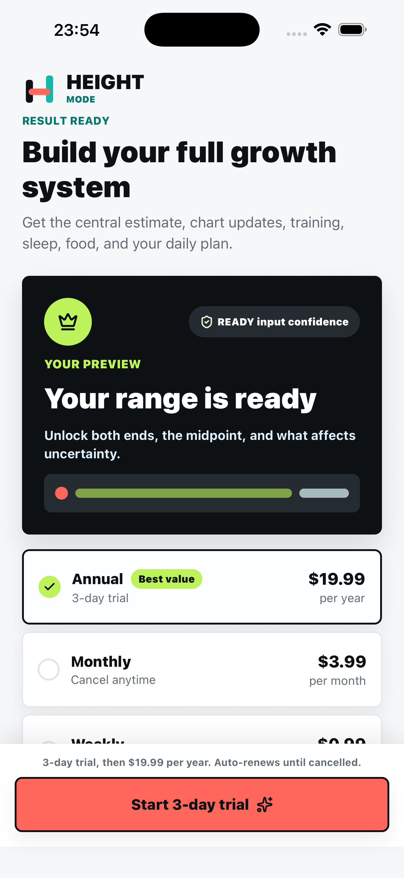 Height Mode showing an estimated range preview